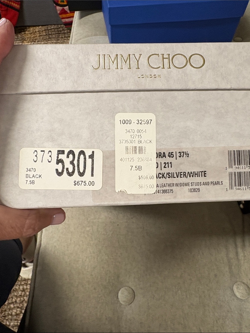 Jimmy Choo Black Pearl-Stud Ankle Strap Sandals - Picture 5 of 5